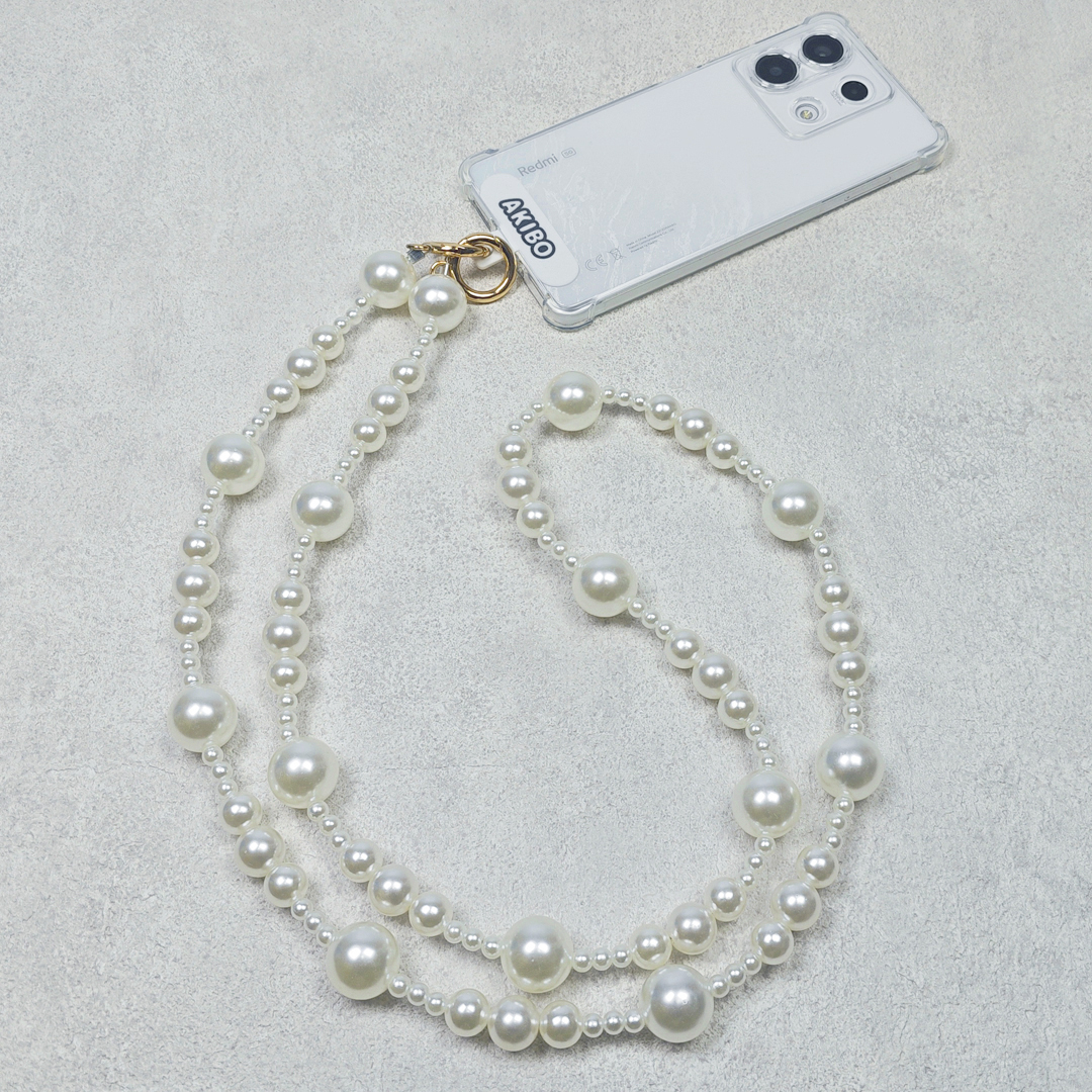 AKIBO雅緻珍珠包包手機掛繩-牛奶白