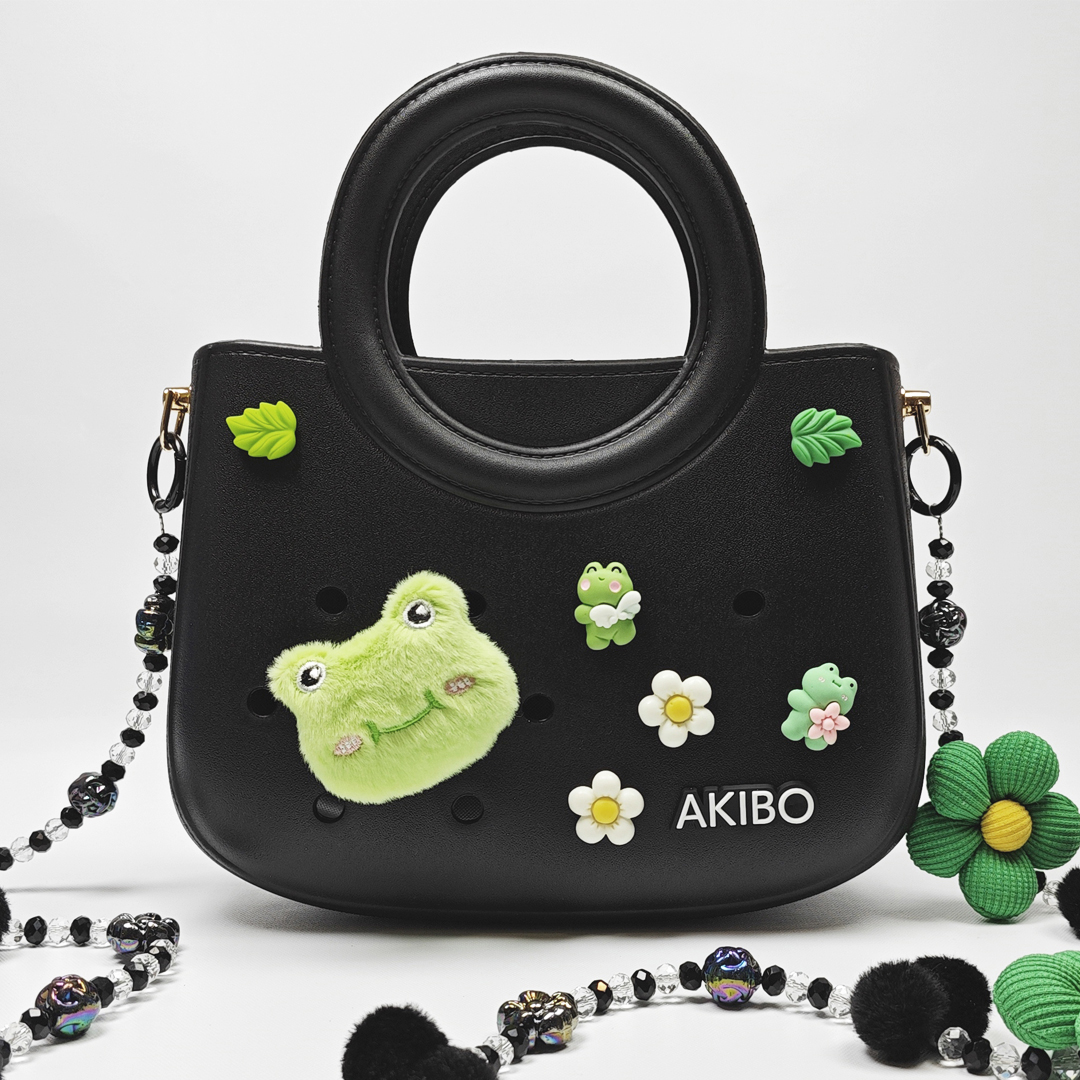 AKIBO滿月包- 經典黑/珠光雪羽背帶(肩背手提洞洞包。中性款、輕量、防水)