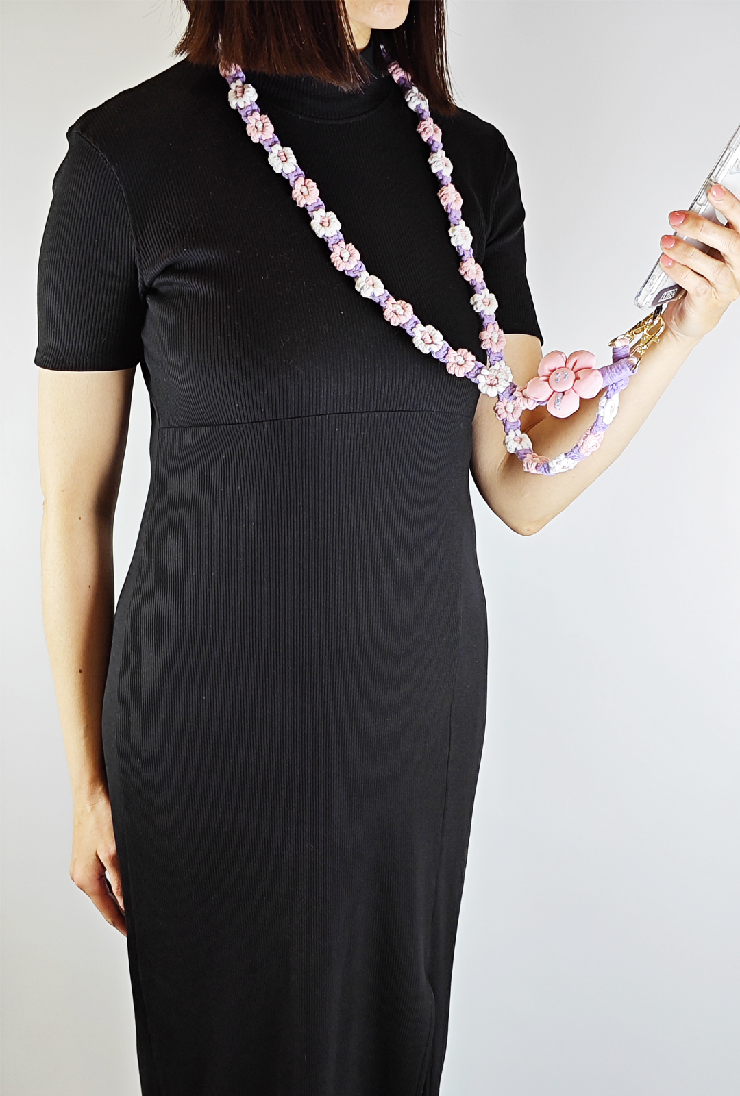 AKIBO手工編織花朵包包手機掛繩-丁香紫