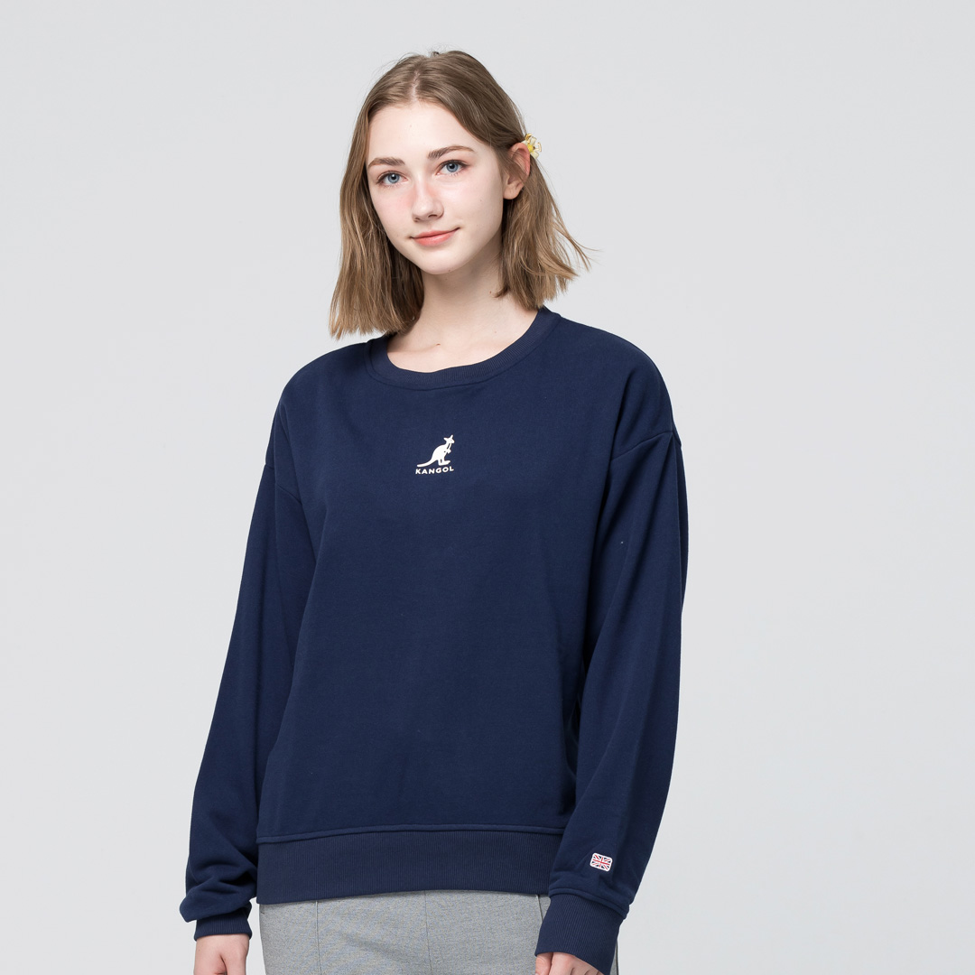 KANGOL袋鼠中性落肩大學T-深藍