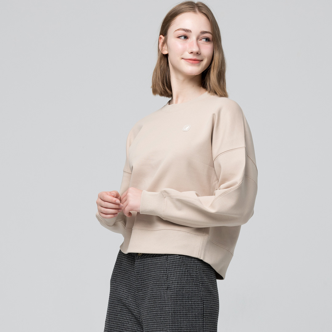 KANGOL袋鼠女款小Logo圓領T-卡其