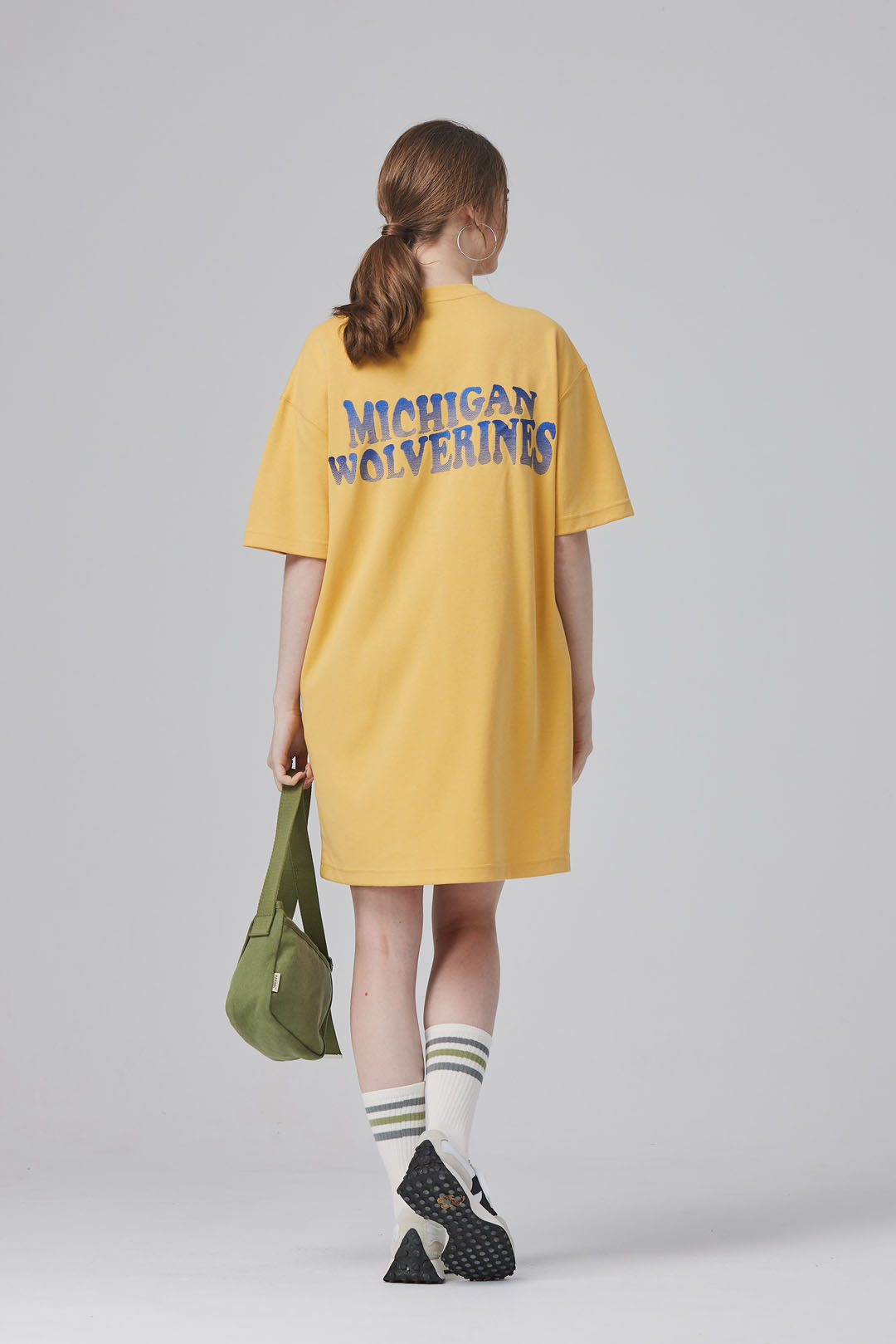 NCAA-密西根大學Michigan落肩漸層小發泡洋裝-黃