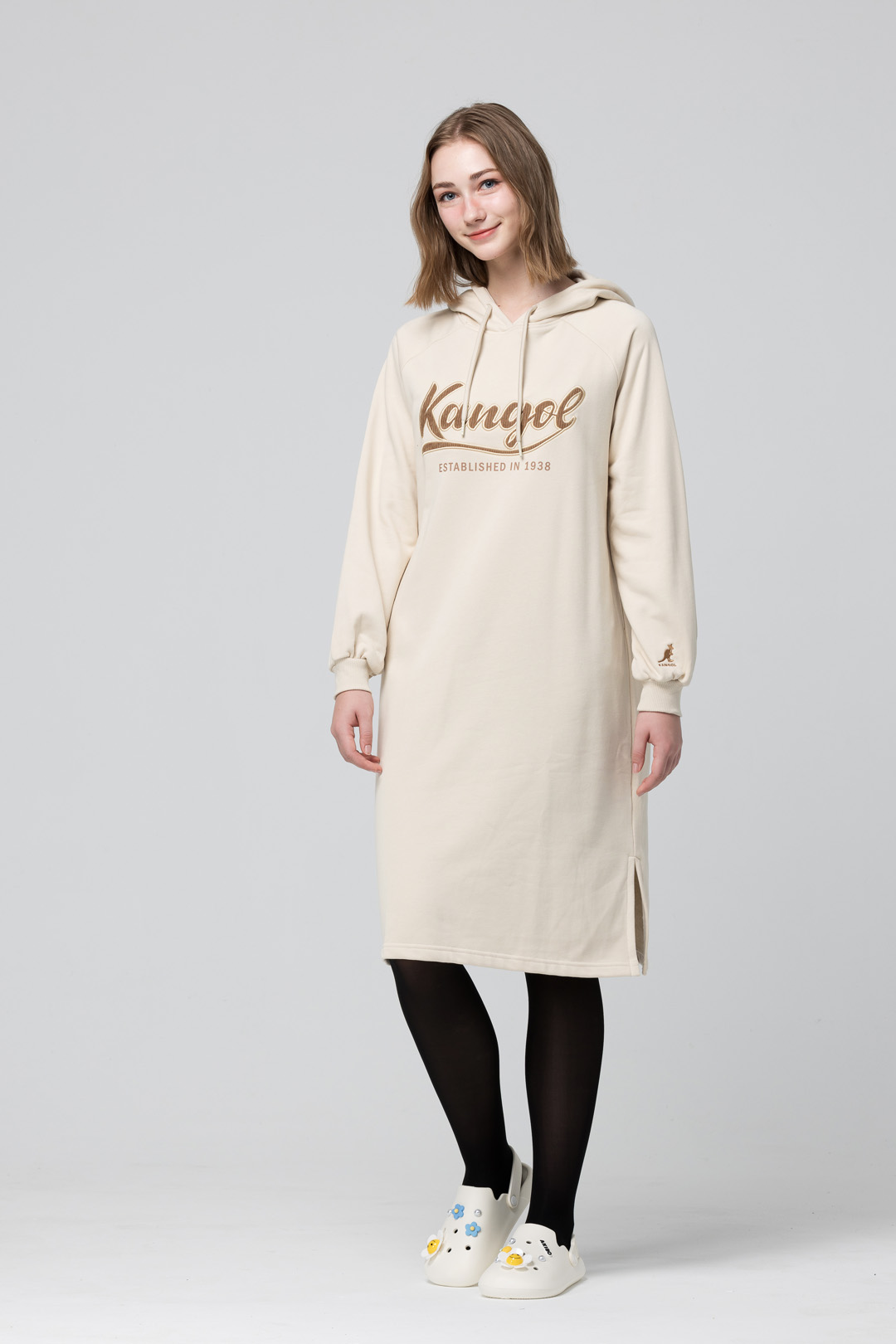 KANGOL袋鼠連帽洋裝-米白