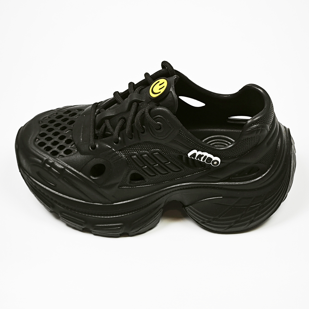 AKIBO輕量透氣老爹鞋-經典黑(女款、6公分厚底增高、一體成型、輕量、耐走、防水)