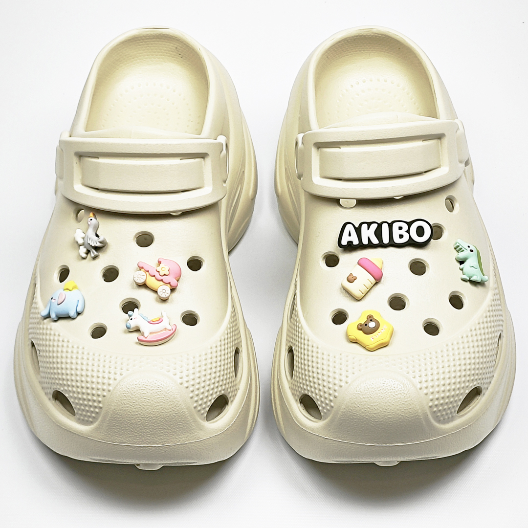 AKIBO搖滾老爹洞洞鞋-奶油白(中性款、6公分厚底增高、輕量、兩穿、防水)