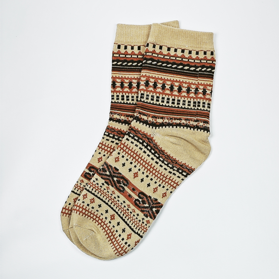 AKIBO民族風織紋中筒襪(三件組)