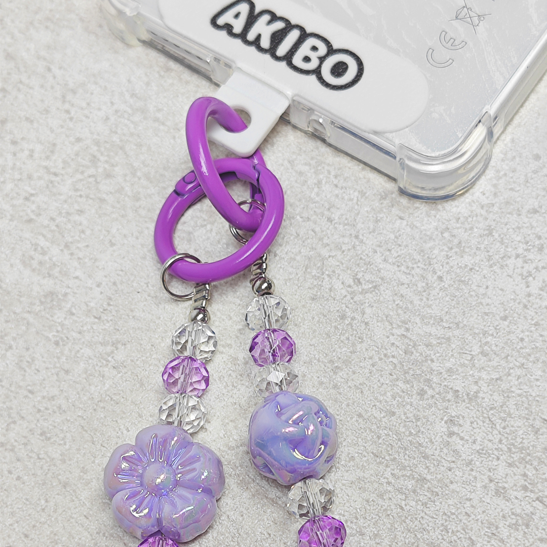 AKIBO珠光雪羽包包手機掛繩-薰衣紫