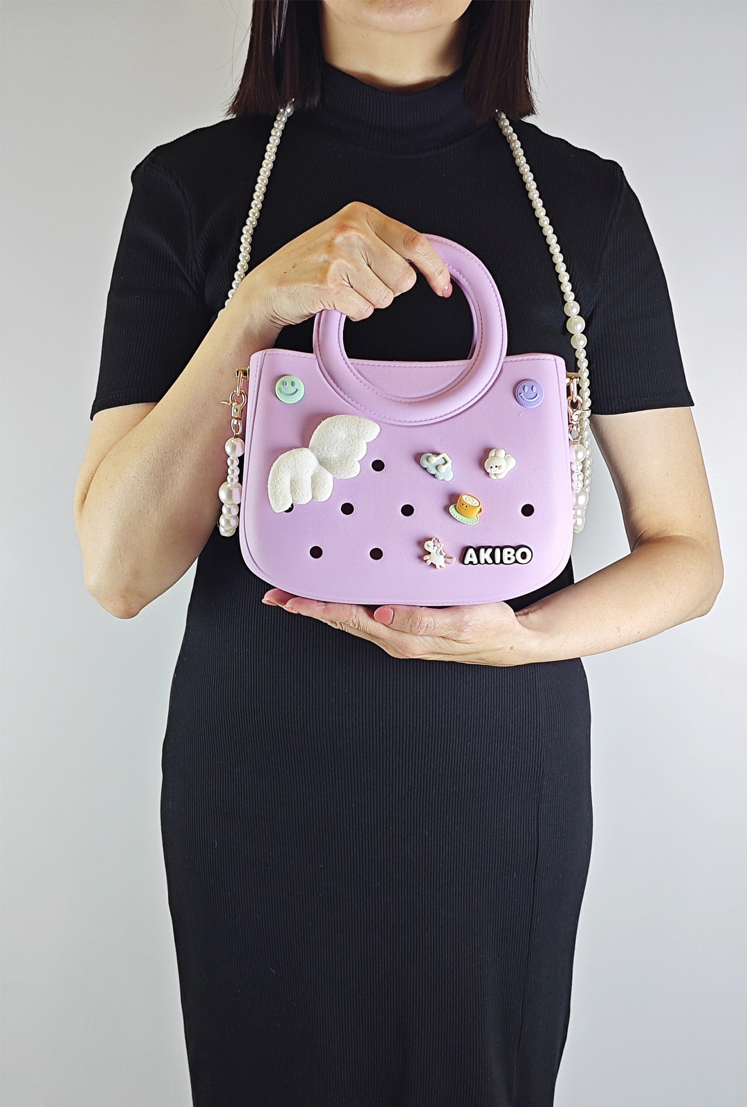 AKIBO滿月包-薰衣紫/優雅珍珠背帶 (肩背手提洞洞包。中性款、輕量、防水) 