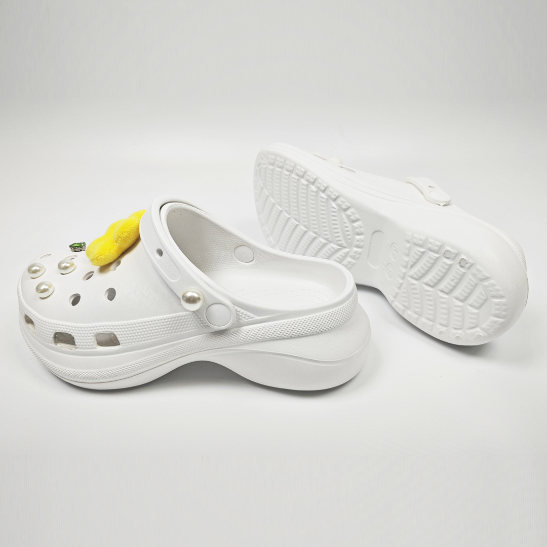 AKIBO厚底洞洞鞋-牛奶白(中性款、6公分厚底增高、輕量、兩穿、防水)