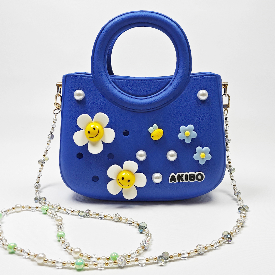 AKIBO滿月包-寶石藍 / 巴洛克彩珠背帶 (肩背手提洞洞包。中性款、輕量、防水) 