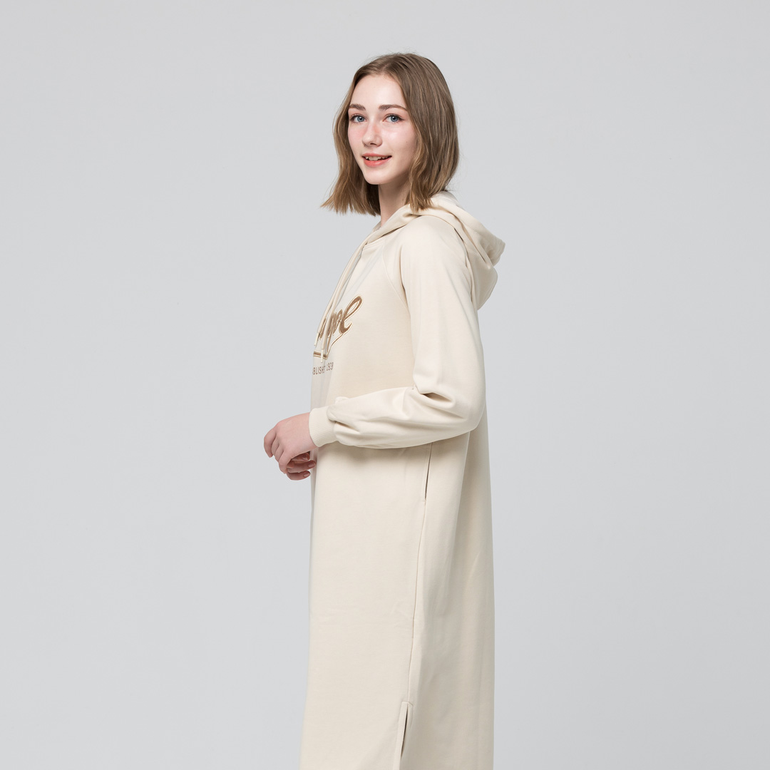 KANGOL袋鼠連帽洋裝-米白