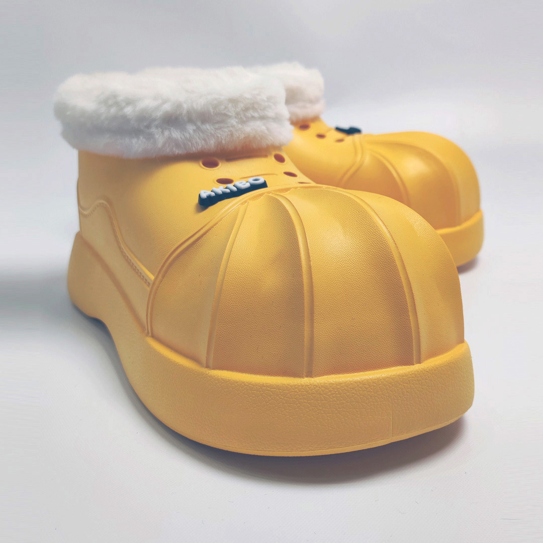AKIBO毛毛洞洞短靴-陽光黃(4公分厚底增高、雲朵感、輕量、保暖)