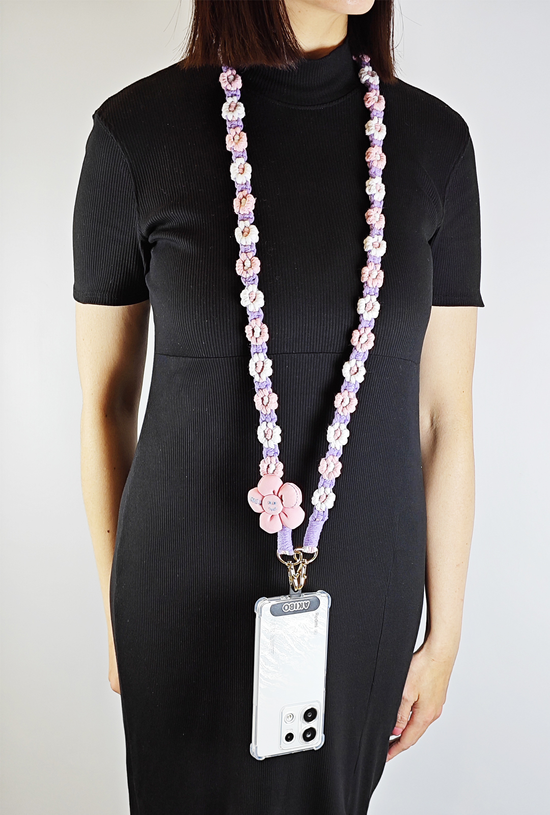 AKIBO手工編織花朵包包手機掛繩-丁香紫