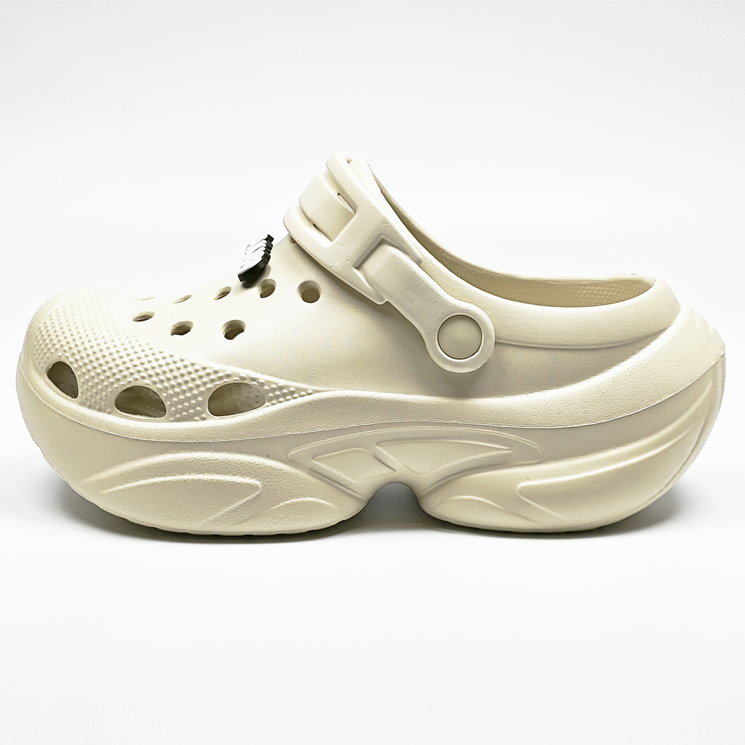 AKIBO搖滾老爹洞洞鞋-奶油白(中性款、6公分厚底增高、輕量、兩穿、防水)