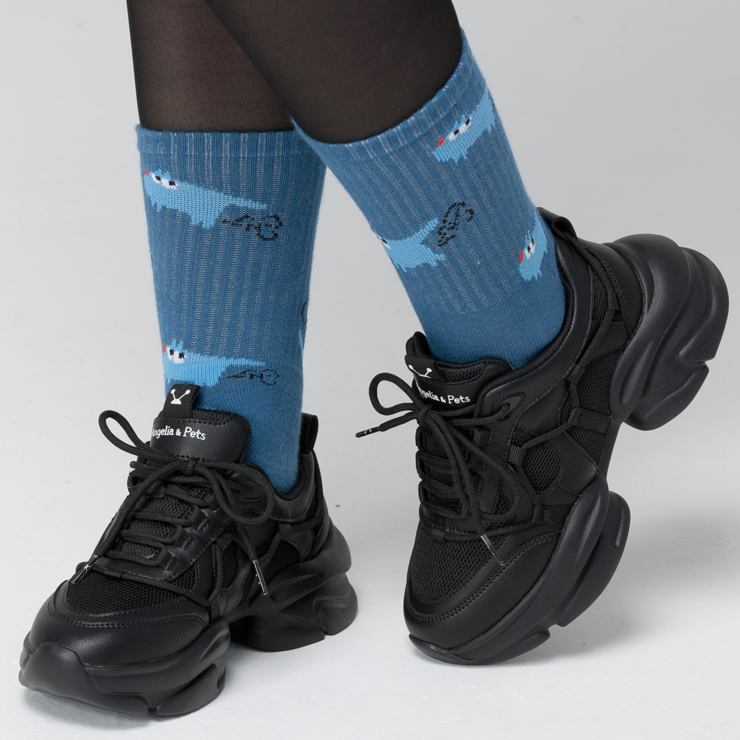 Angelia&Pets緹花滿版襪-藍