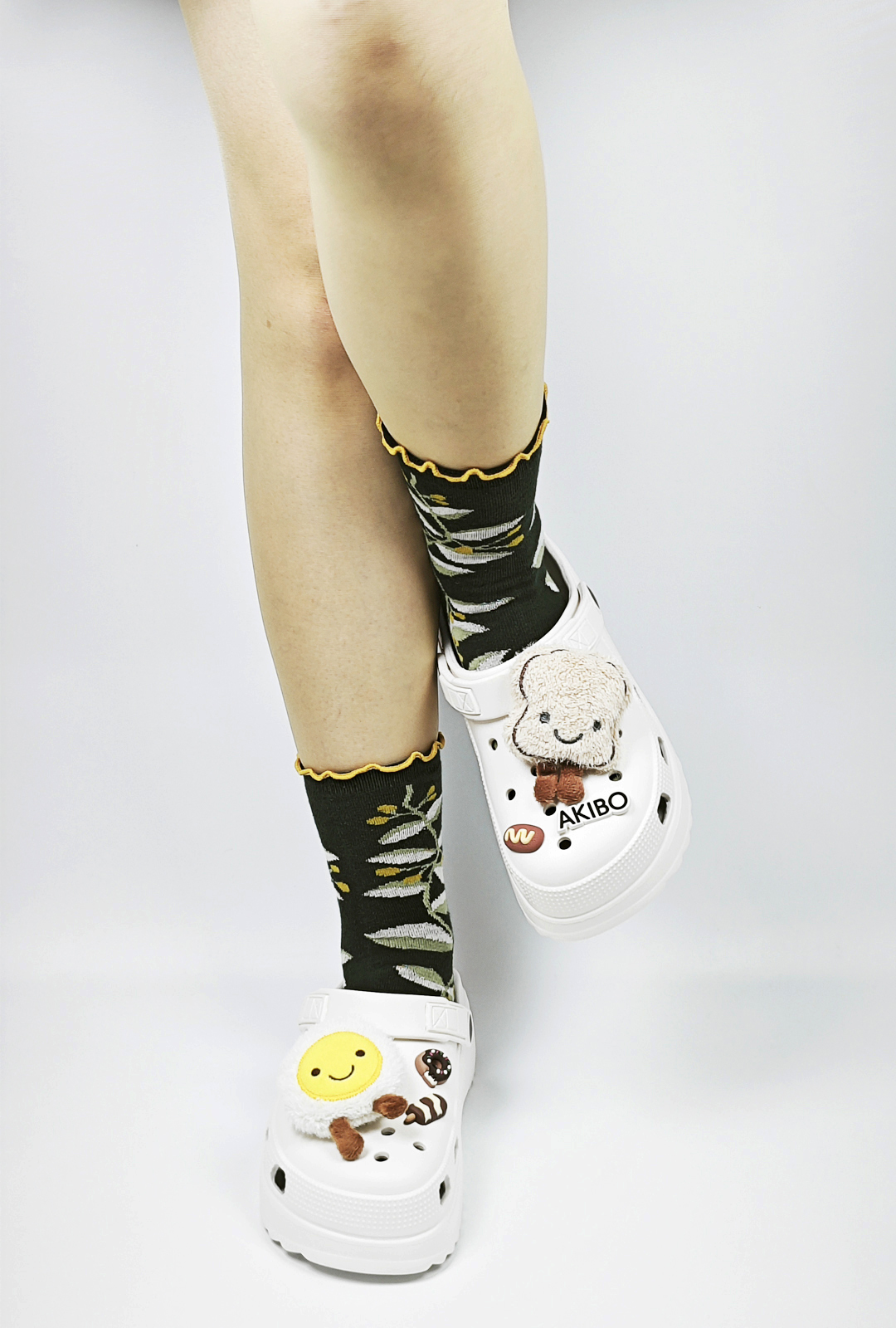 AKIBO森系春木花語中筒襪(三件組)-女款