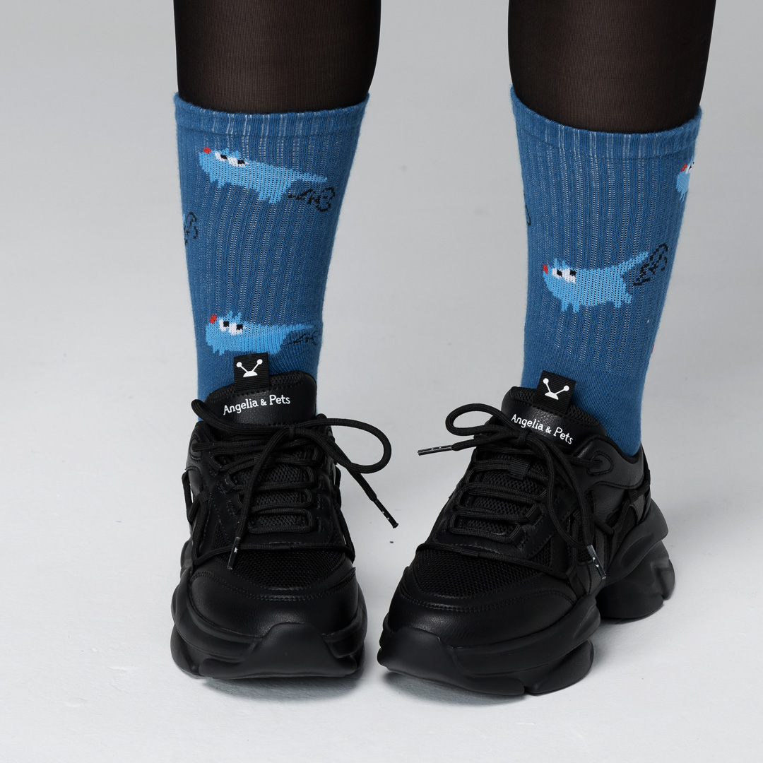 Angelia&Pets緹花滿版襪-藍