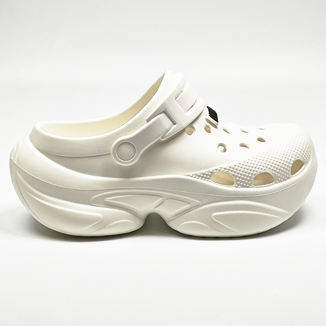 AKIBO搖滾老爹洞洞鞋-牛奶白(中性款、6公分厚底增高、輕量、兩穿、防水)