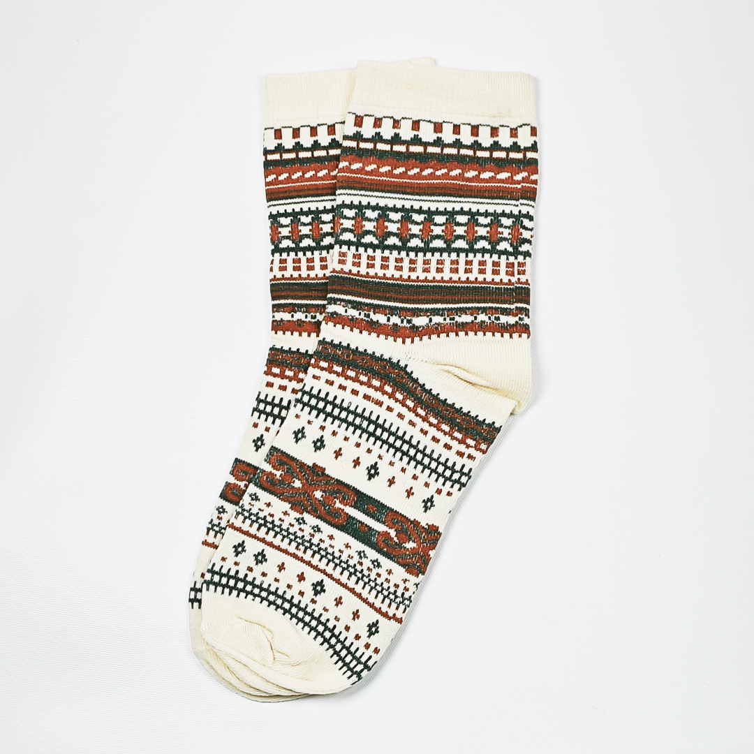 AKIBO民族風織紋中筒襪(三件組)