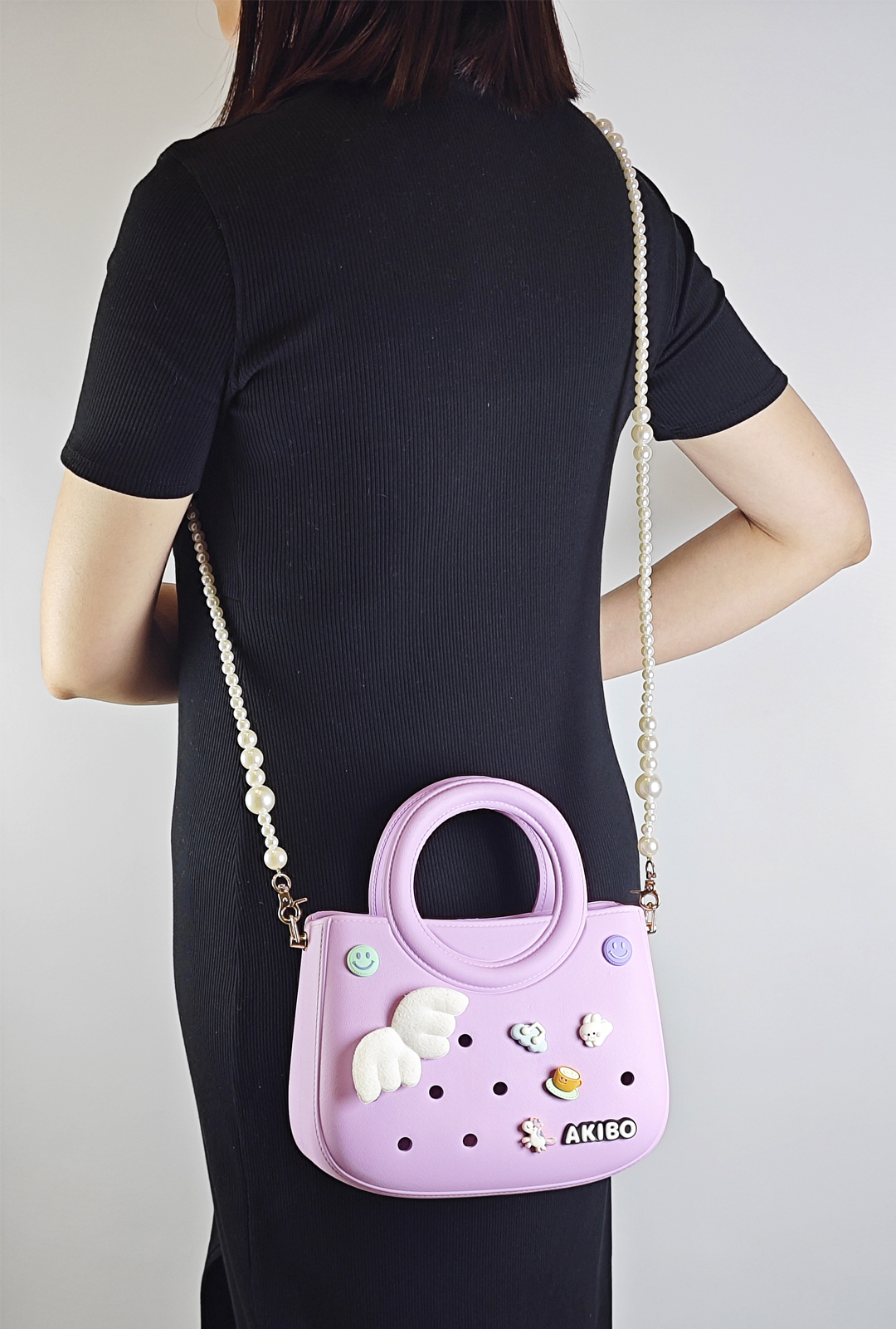 AKIBO滿月包-薰衣紫/優雅珍珠背帶 (肩背手提洞洞包。中性款、輕量、防水) 