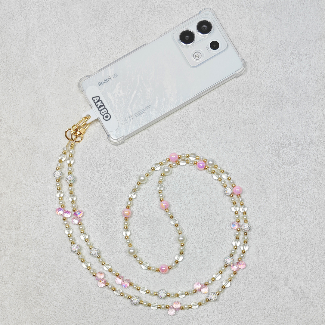 AKIBO巴洛克彩珠包包手機掛繩-櫻花粉