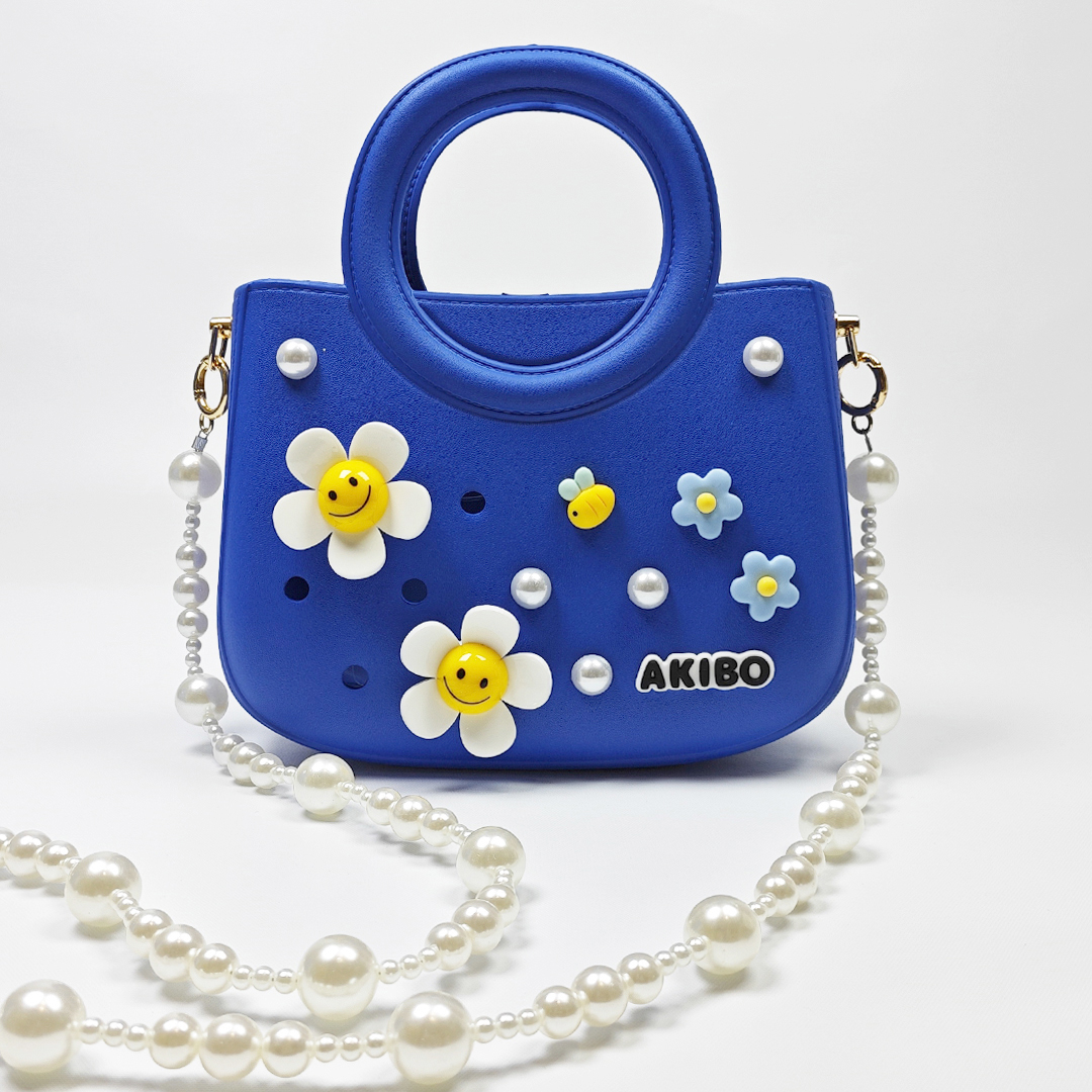 AKIBO滿月包-寶石藍 / 雅緻珍珠背帶 (肩背手提洞洞包。中性款、輕量、防水)