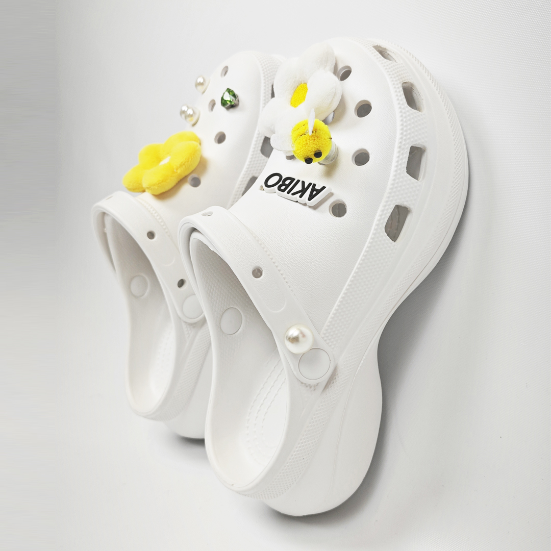 AKIBO厚底洞洞鞋-牛奶白(中性款、6公分厚底增高、輕量、兩穿、防水)