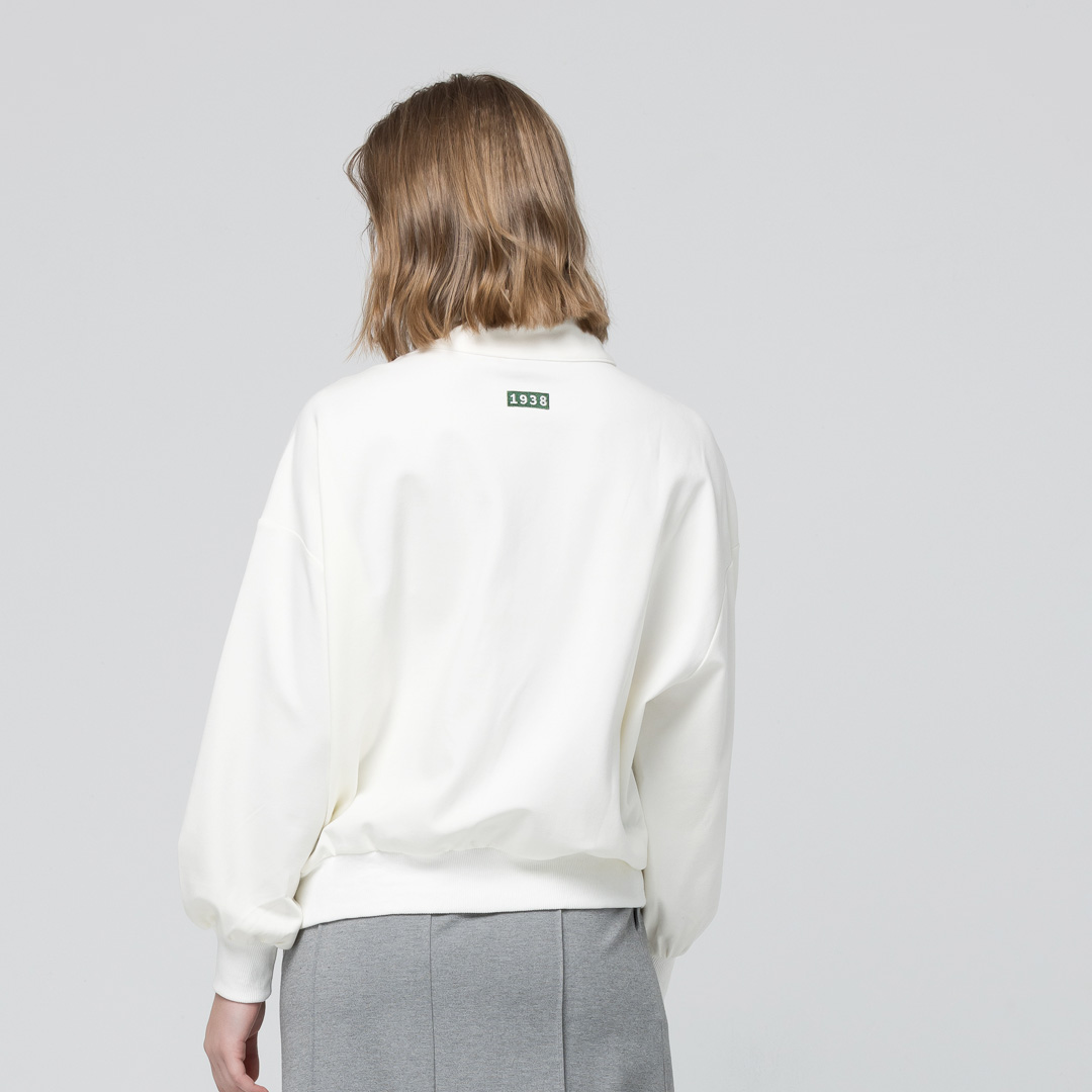 KANGOL袋鼠小Logo女款半開襟上衣-白