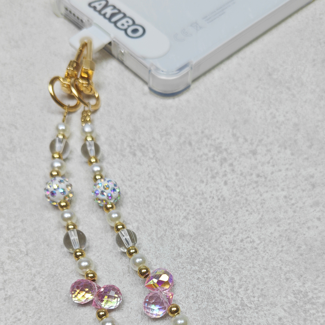 AKIBO巴洛克彩珠包包手機掛繩-櫻花粉