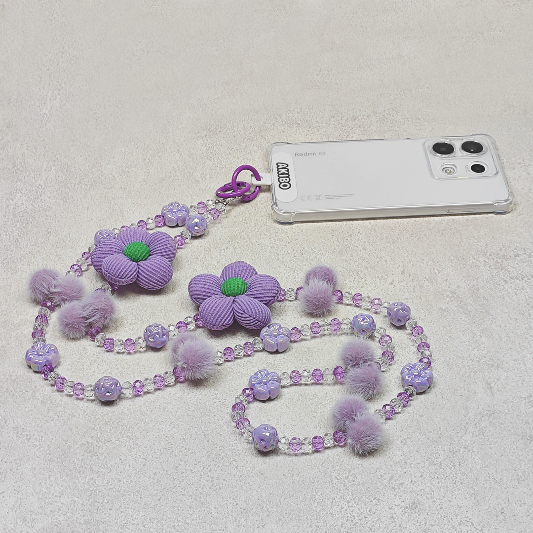 AKIBO珠光雪羽包包手機掛繩-薰衣紫