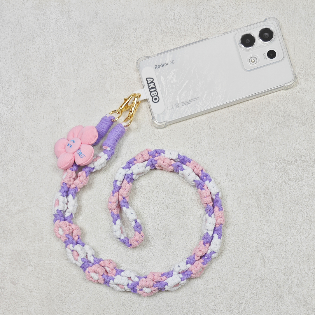 AKIBO手工編織花朵包包手機掛繩-丁香紫