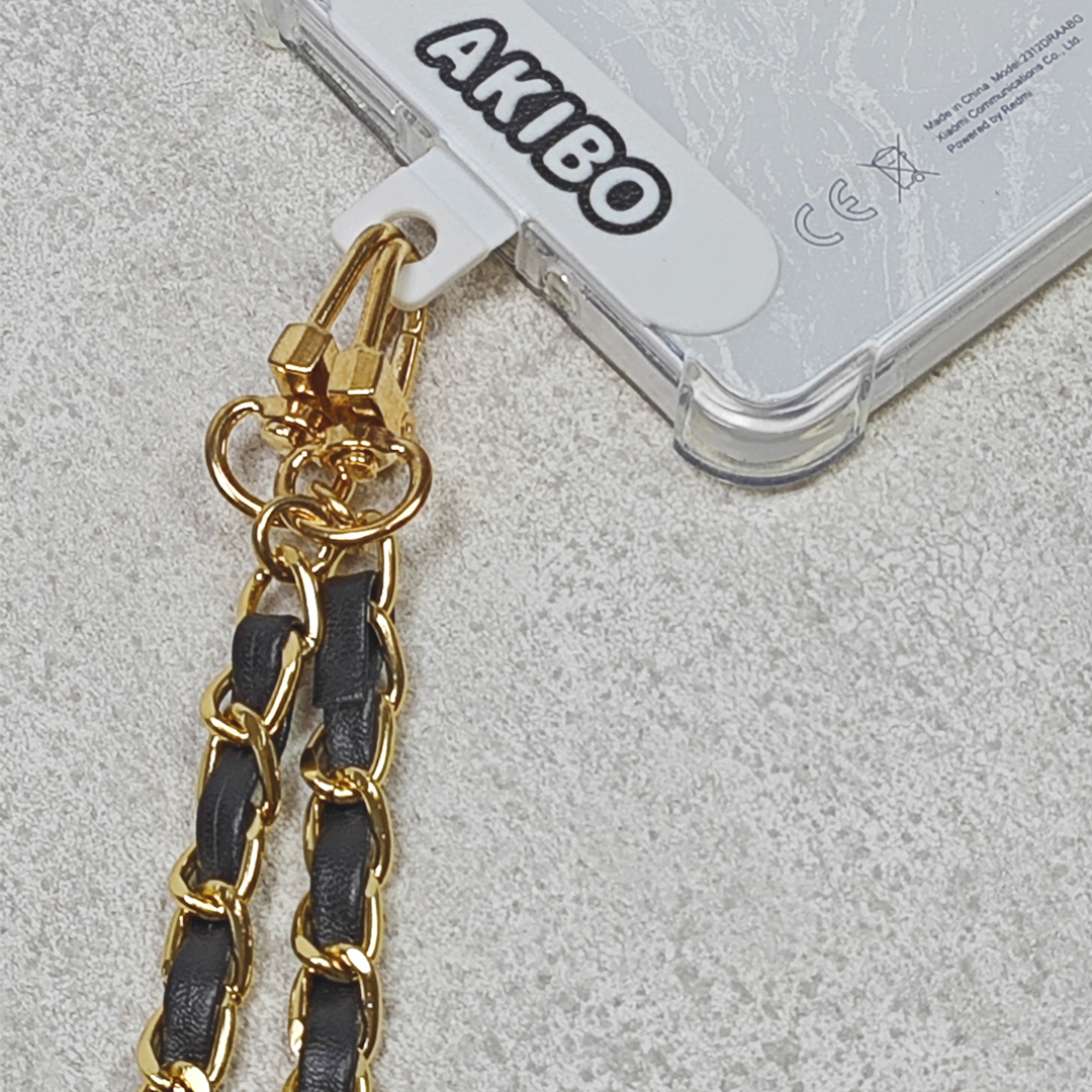 AKIBO皮革花漾包包手機掛繩-經典黑