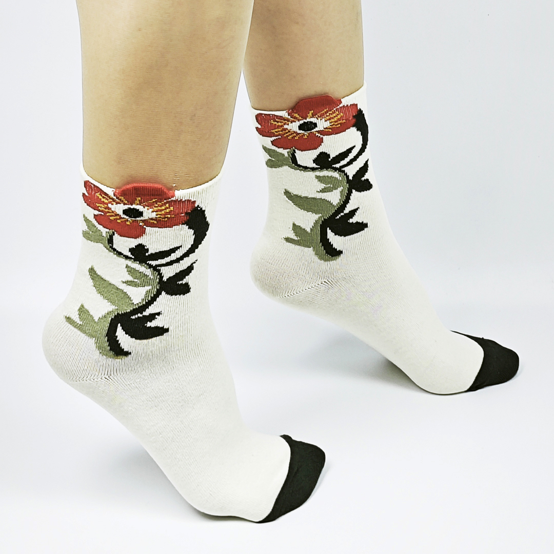 AKIBO森系春木花語中筒襪(三件組)-女款