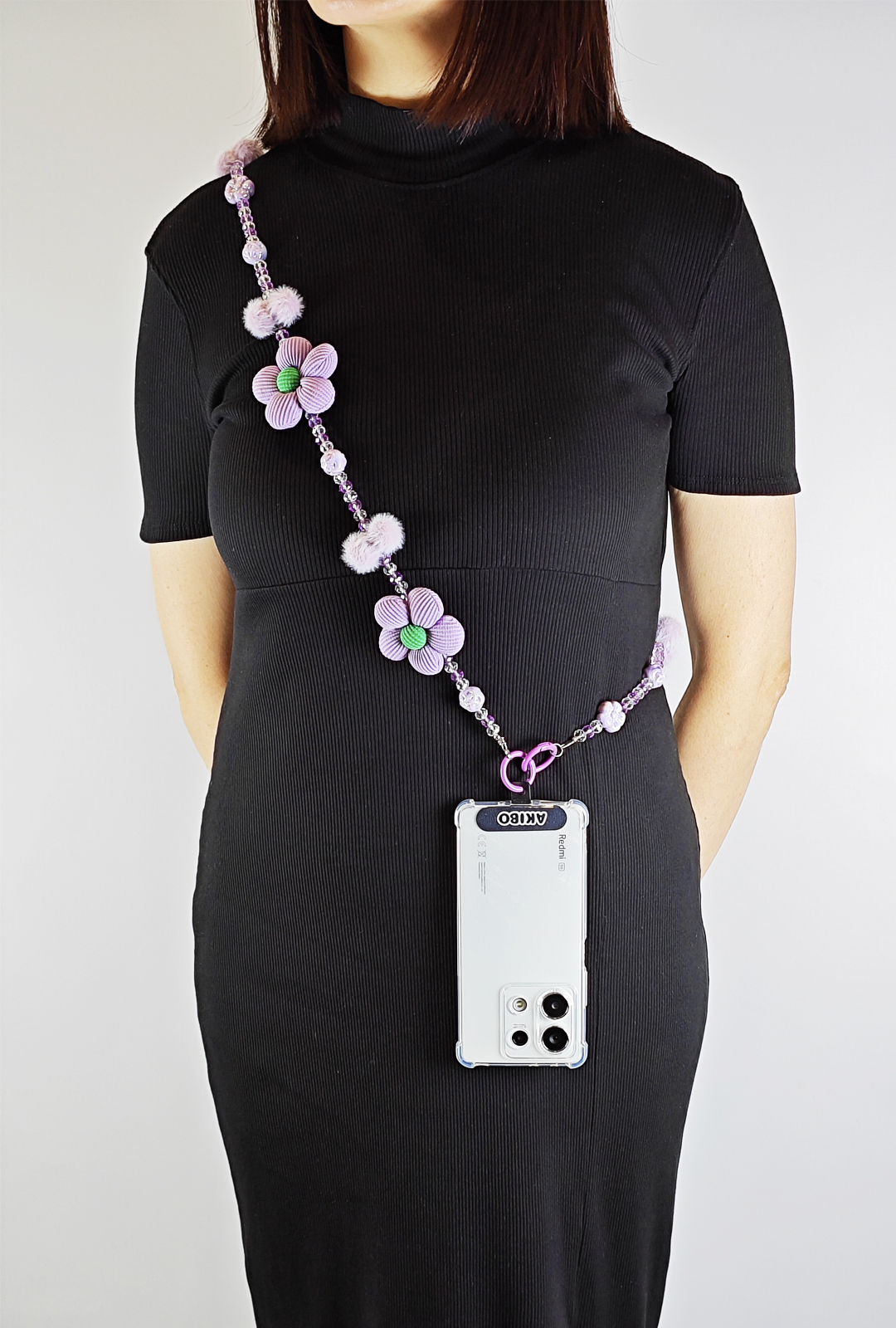 AKIBO珠光雪羽包包手機掛繩-薰衣紫