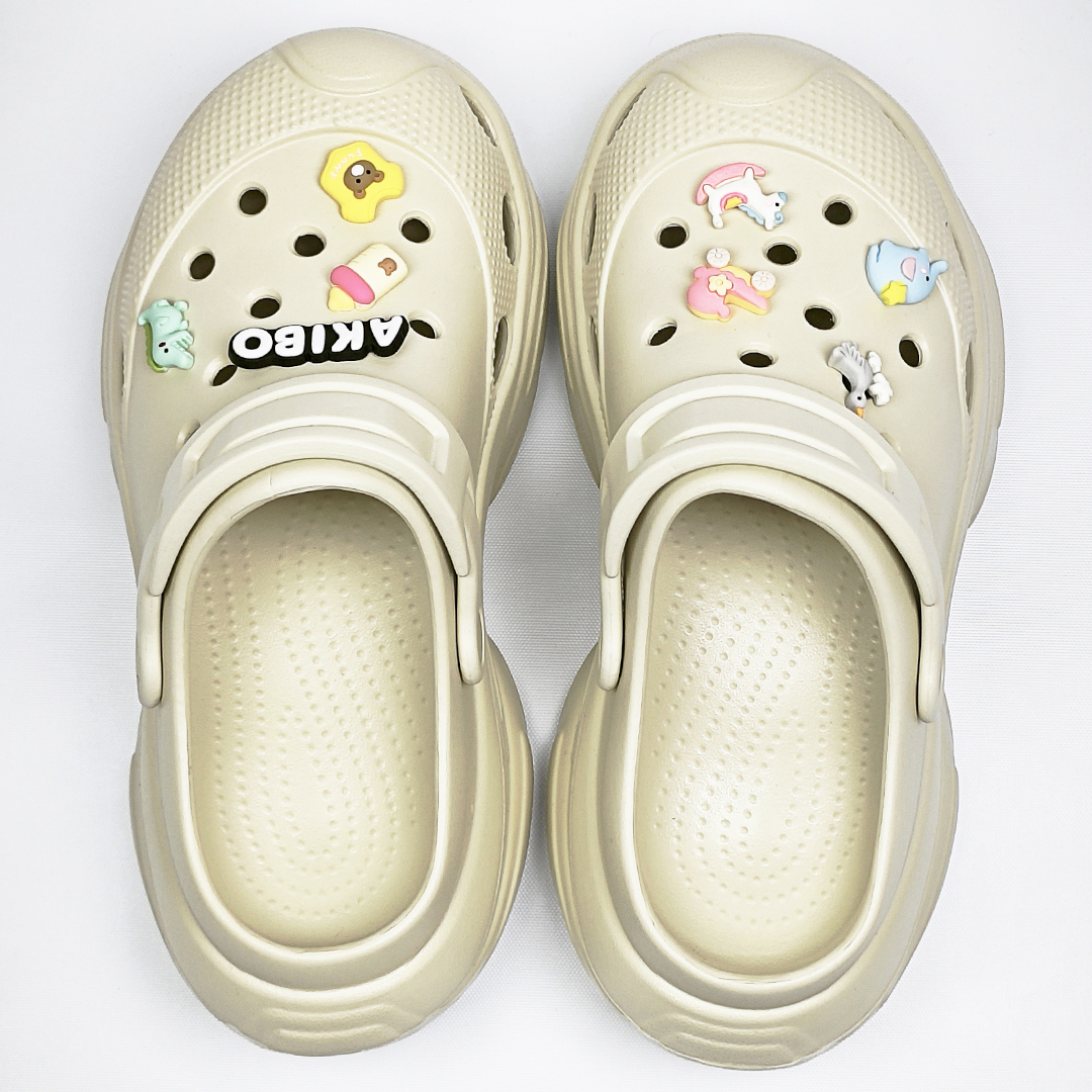 AKIBO搖滾老爹洞洞鞋-奶油白(中性款、6公分厚底增高、輕量、兩穿、防水)