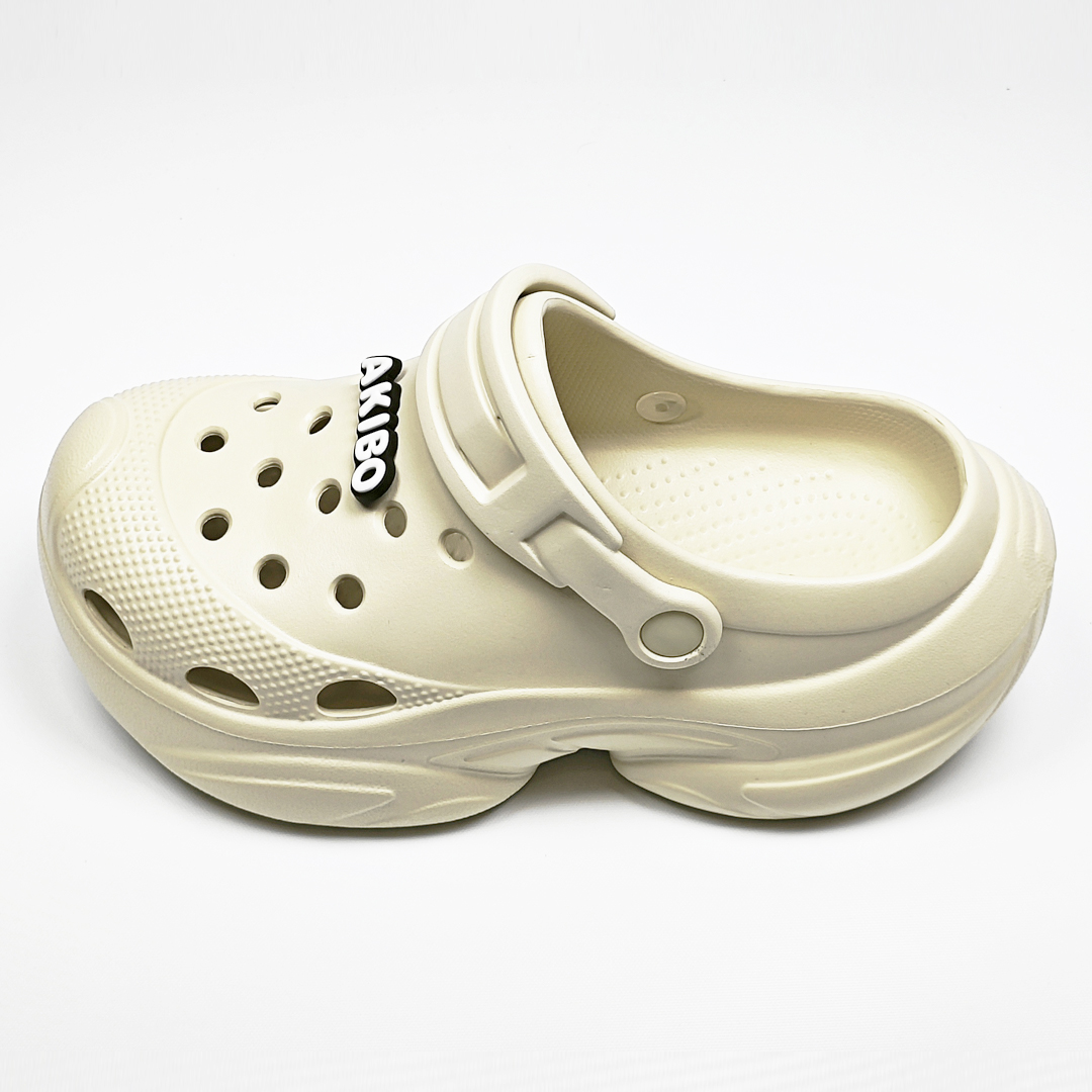 AKIBO搖滾老爹洞洞鞋-奶油白(中性款、6公分厚底增高、輕量、兩穿、防水)