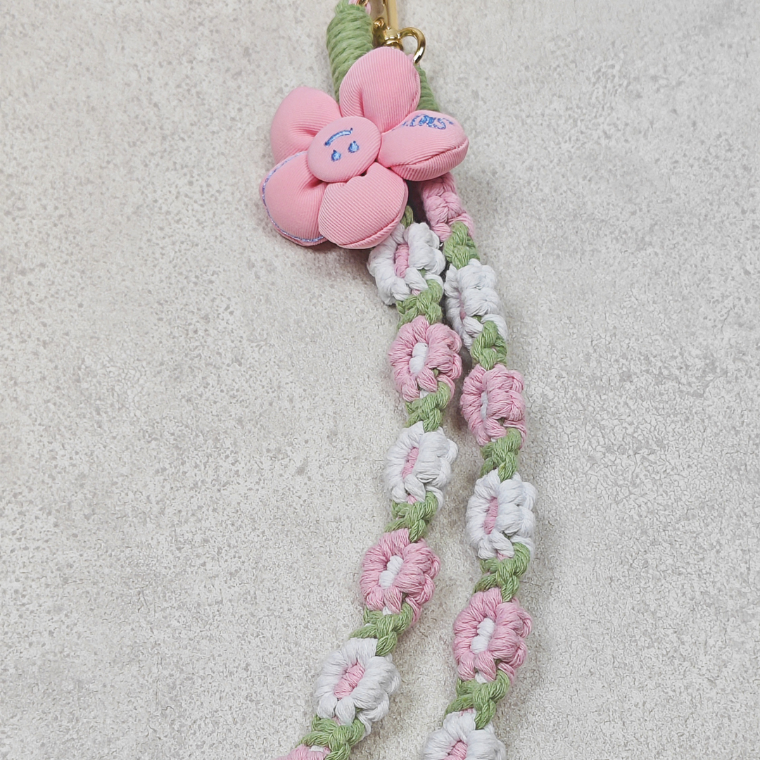 AKIBO手工編織花朵包包手機掛繩-櫻花粉