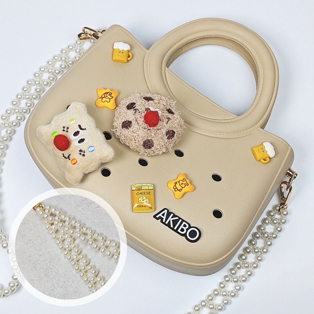 AKIBO滿月包-奶油白/星光珠環背帶(肩背手提洞洞包。中性款、輕量、防水)