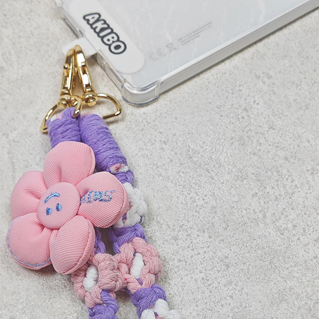 AKIBO手工編織花朵包包手機掛繩-丁香紫