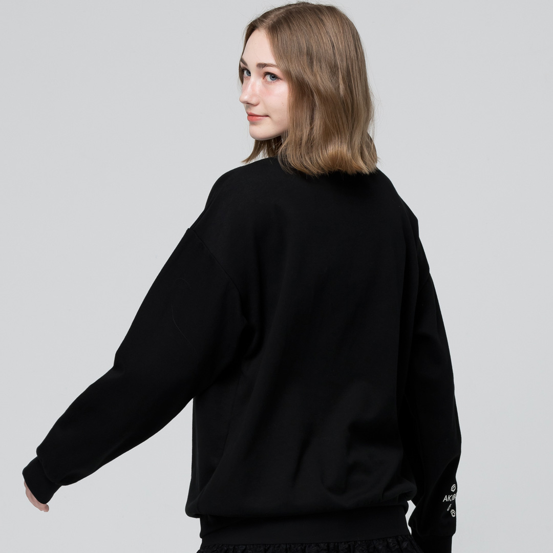 AKIBO日系落肩立體繡大學T-經典黑(男女共款)