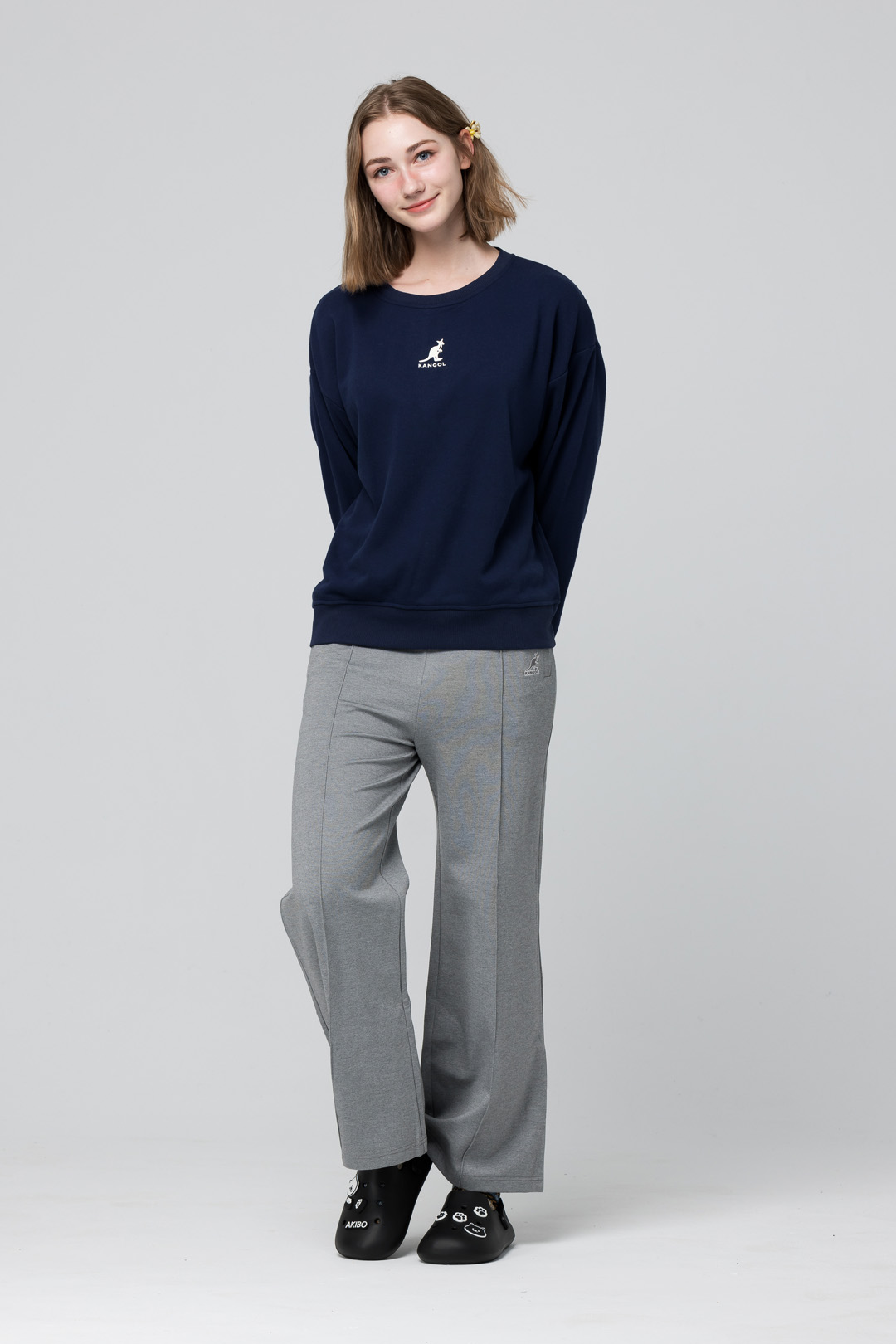 KANGOL袋鼠中性落肩大學T-深藍