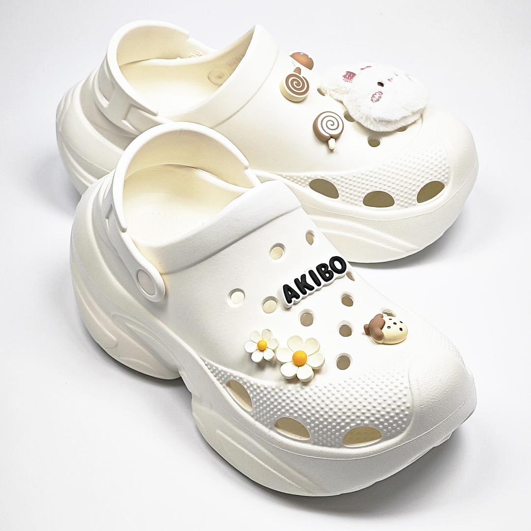 AKIBO搖滾老爹洞洞鞋-牛奶白(中性款、6公分厚底增高、輕量、兩穿、防水)