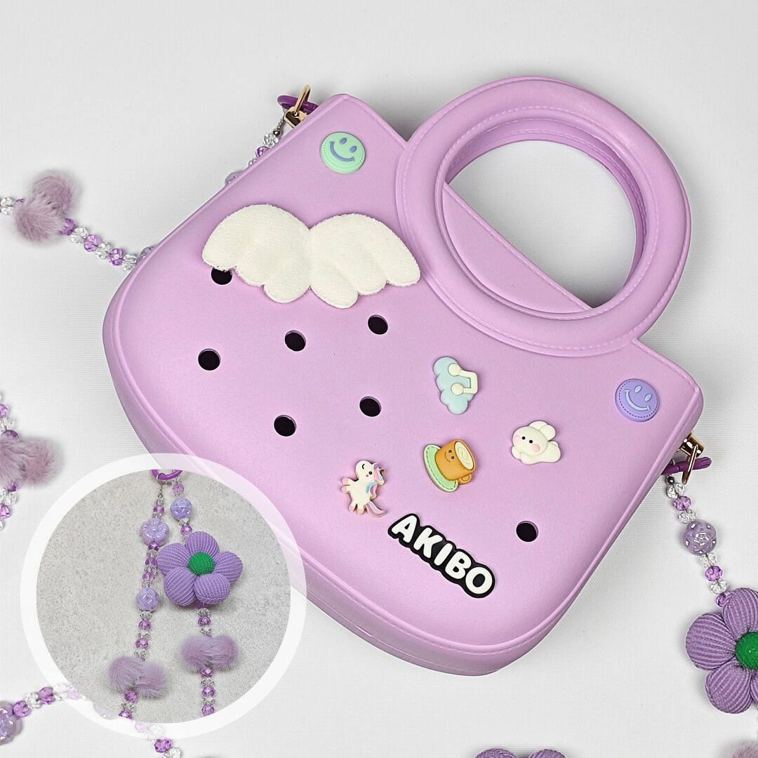 AKIBO滿月包-薰衣紫/珠光雪羽背帶 (肩背手提洞洞包。中性款、輕量、防水)