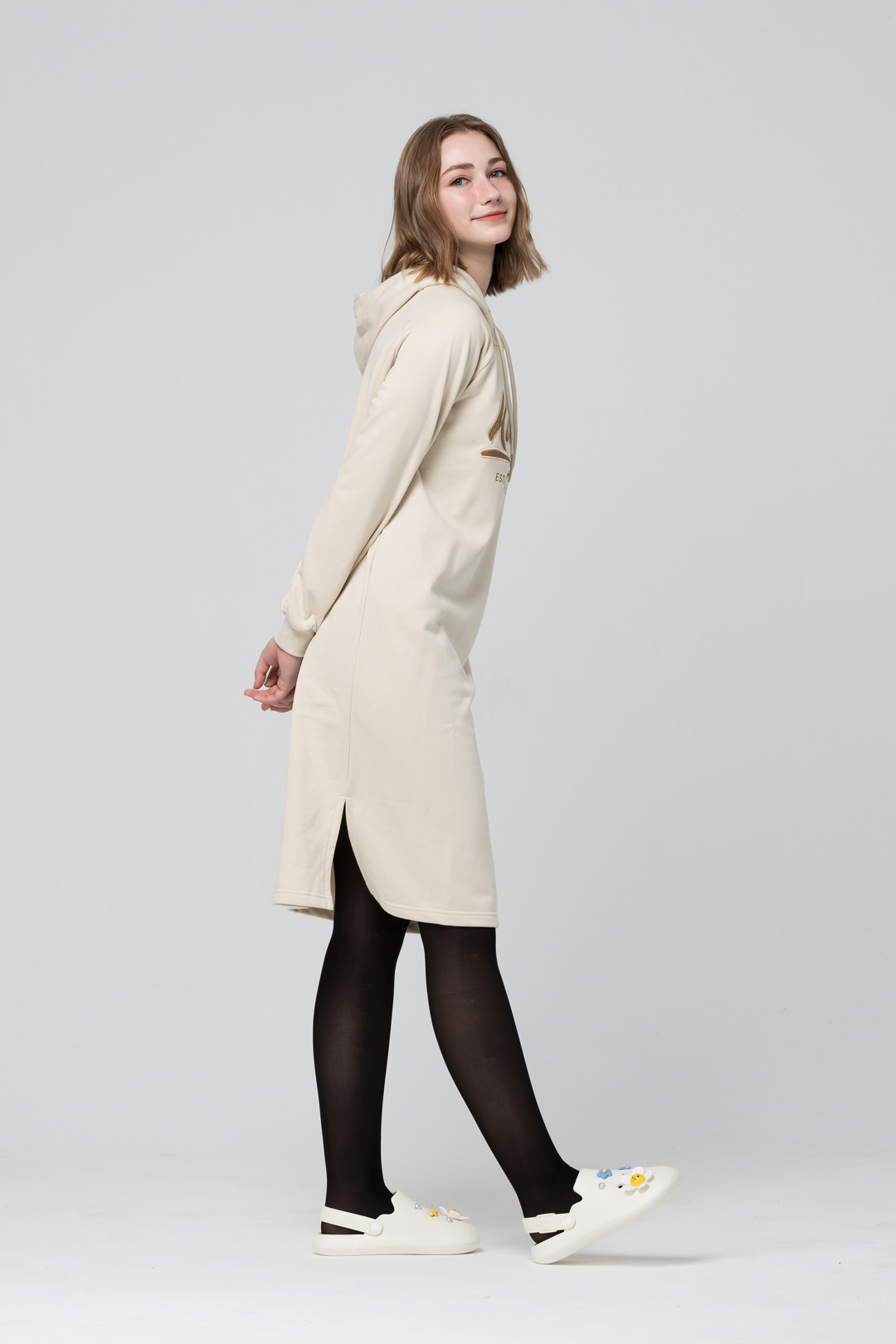 KANGOL袋鼠連帽洋裝-米白