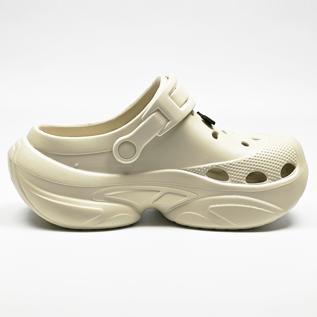 AKIBO搖滾老爹洞洞鞋-奶油白(中性款、6公分厚底增高、輕量、兩穿、防水)