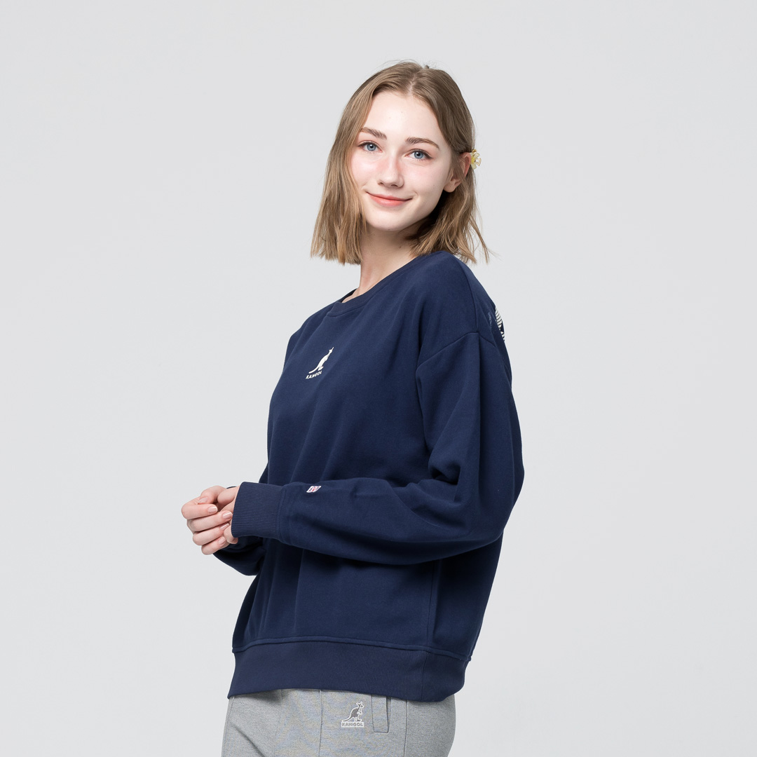 KANGOL袋鼠中性落肩大學T-深藍