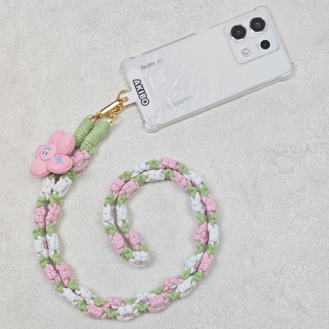 AKIBO手工編織花朵包包手機掛繩-櫻花粉