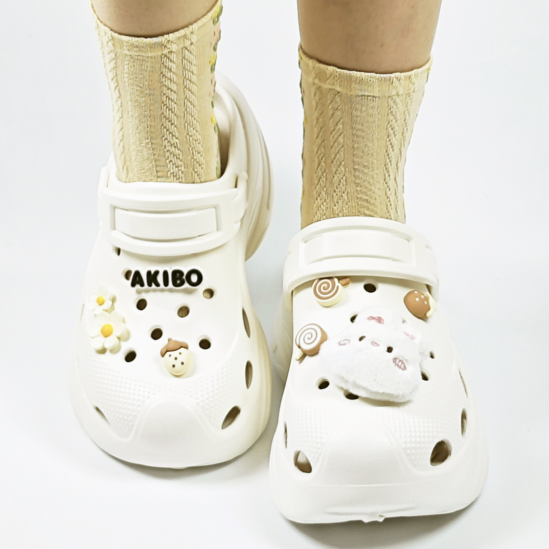 AKIBO搖滾老爹洞洞鞋-牛奶白(中性款、6公分厚底增高、輕量、兩穿、防水)