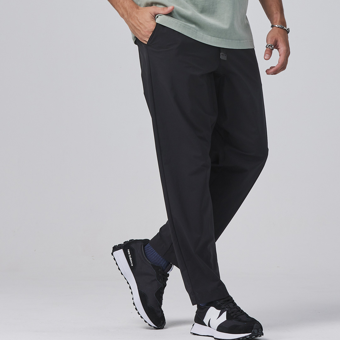 KANGOL袋鼠涼感高彈休閒長褲-黑