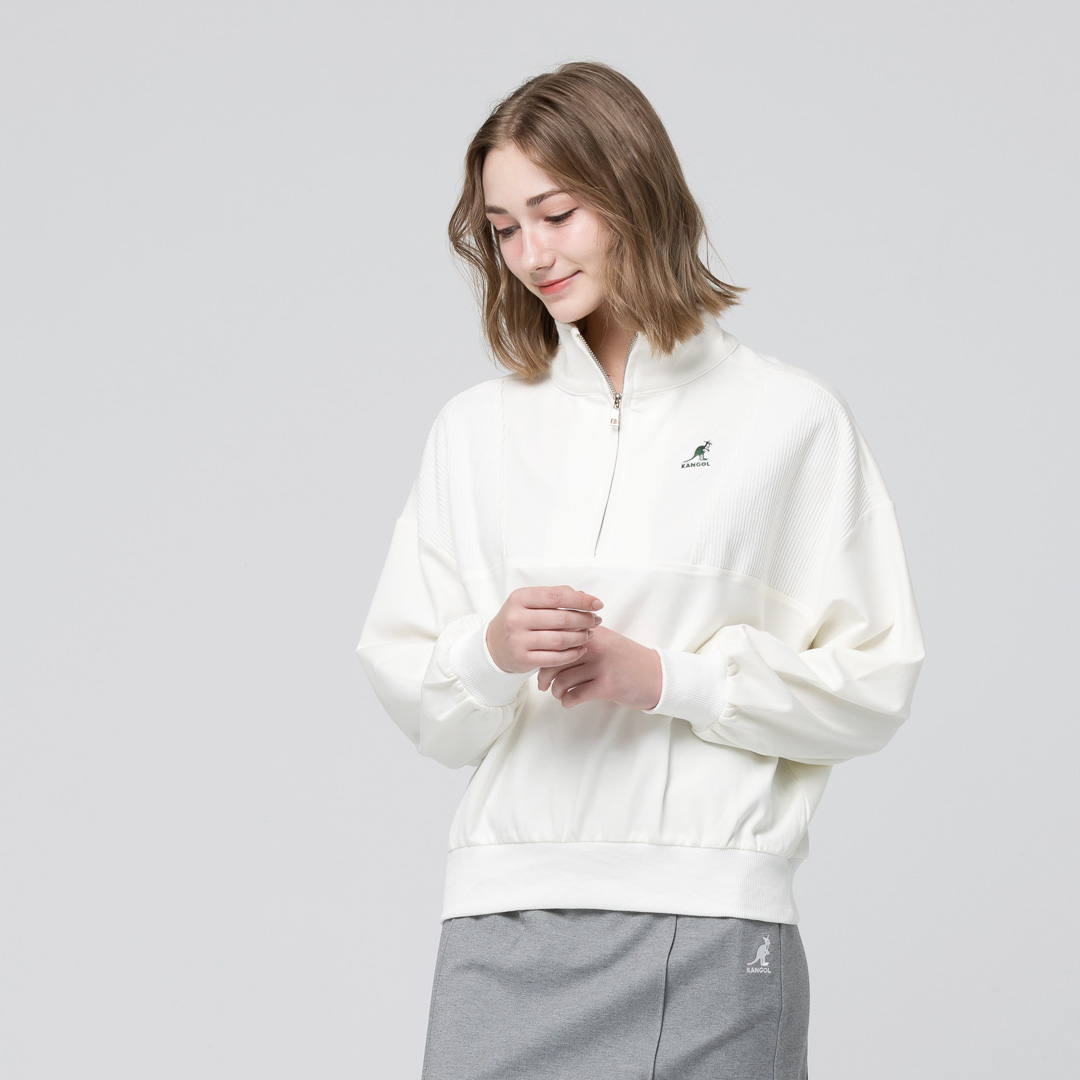 KANGOL袋鼠小Logo女款半開襟上衣-白